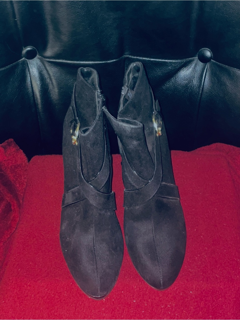 Christian Siriano Black Suede Ankle Booties with Side Zip